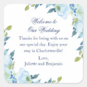 Juliette Blue Hotel Gasten Bruiloft welkomsttas Vierkante Sticker (Voorkant)