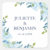 Juliette Blue Wedding Invitation Envelope Seals Vierkante Sticker (Voorkant)