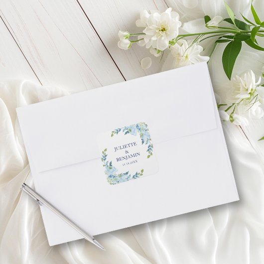 Juliette Blue Wedding Invitation Envelope Seals Vierkante Sticker