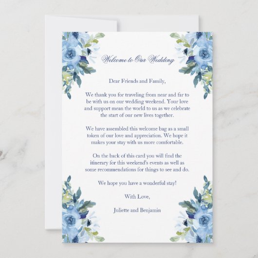 Juliette Blue Wedding Welcome Letter & Itinerary (Voorkant)