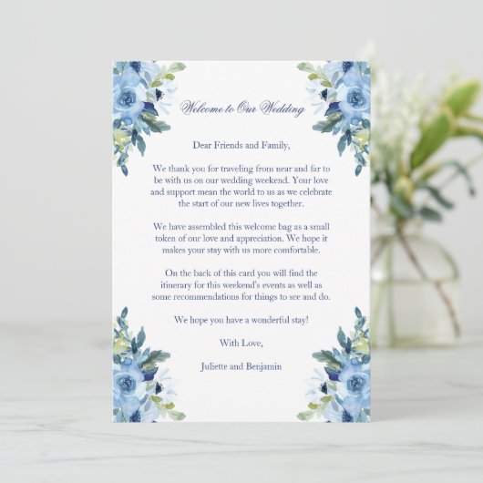 Juliette Blue Wedding Welcome Letter & Itinerary (Staand voorkant)