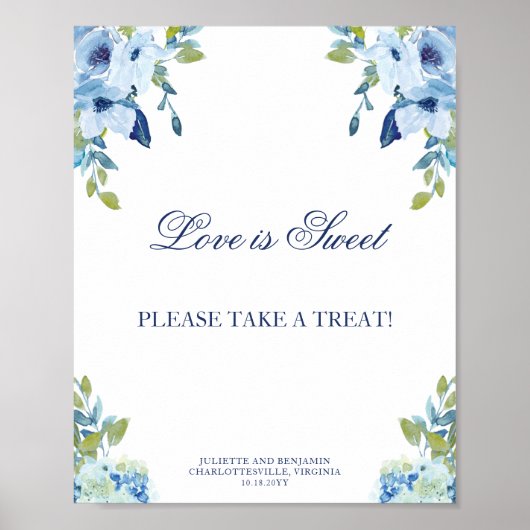 Juliette Dusty Blue Dessert Bar Wedding Sign Poster (Voorkant)