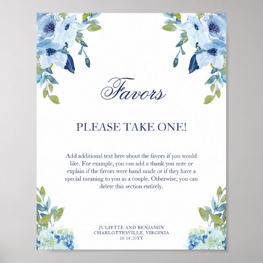 Juliette Dusty Blue Favors Wedding Sign Poster (Voorkant)