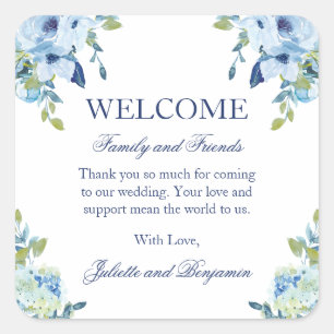 Juliette Dusty Blue Floral bruiloft welkomsttas Vierkante Sticker