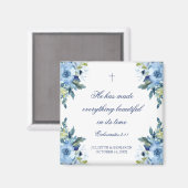 Juliette Dusty Blue Floral Christelijk Wedding Fav Magneet (Voorkant / Achterkant)