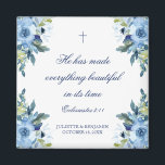 Juliette Dusty Blue Floral Christelijk Wedding Fav Magneet<br><div class="desc">Deze florale, stoffige blauwe, Christelijke bruiloft gunt magneten met mooie waterverf bloemen samen met uw namen, uw trouwdatum en een Bijbelversum (Hij heeft alles in zijn tijd mooi gemaakt - Ecclesiastes 3:11), geschreven in elegant marinblauw, serif typografie met kalligrafietoergie. Geef ze aan je gasten als huwelijksgunsten of als onderdeel van...</div>