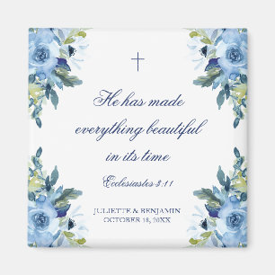 Juliette Dusty Blue Floral Christelijk Wedding Fav Magneet