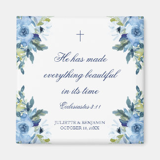 Juliette Dusty Blue Floral Christelijk Wedding Fav Magneet