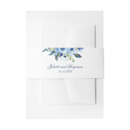Juliette Dusty Blue Floral Classic Wedding Uitnodigingen Wikkel