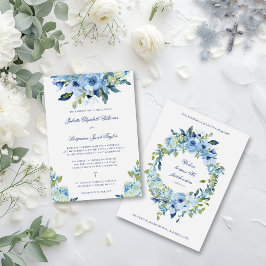 Juliette Dusty Blue Floral katholiek huwelijk Kaart