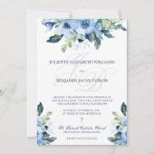 Juliette Dusty Blue Floral katholieke bruiloft Inv Kaart (Voorkant)