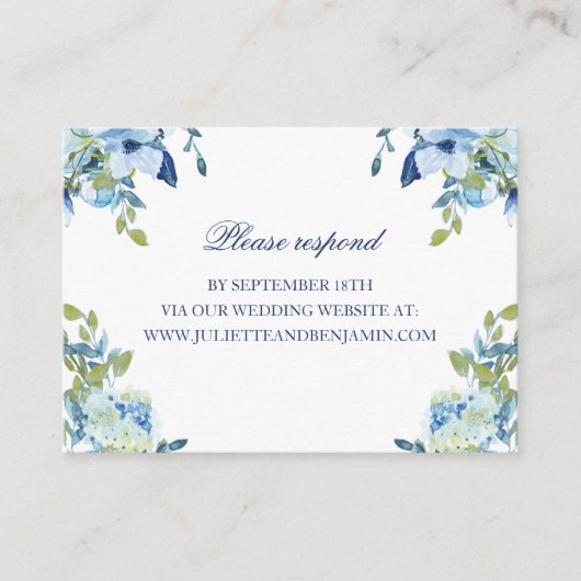Juliette Dusty Blue Floral Wedding Website RSVP Informatiekaartje (Voorkant)
