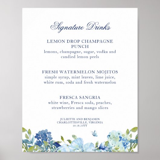 Juliette Dusty Blue Signature Drinken Wedding Sign Poster (Voorkant)