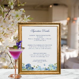 Juliette Dusty Blue Signature Drinken Wedding Sign Poster
