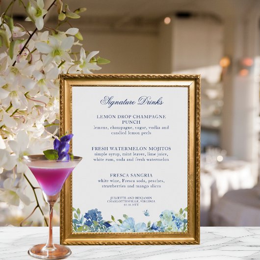 Juliette Dusty Blue Signature Drinken Wedding Sign Poster