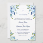 Juliette Floral Dusty Blue katholieke bruiloft Kaart (Voorkant)
