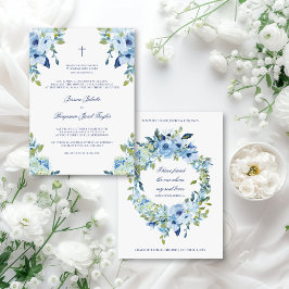 Juliette Floral Dusty Blue katholieke bruiloft Kaart