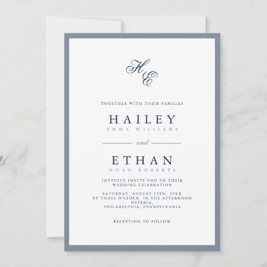 JULIETTE Franse blauwe bruiloft Kaart (Voorkant)