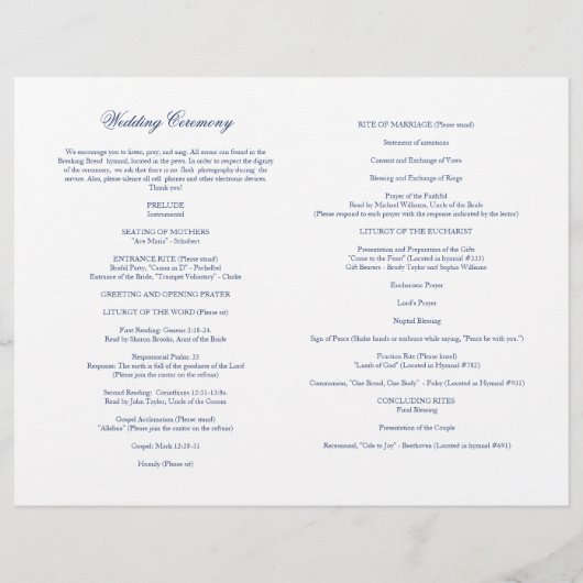 Juliette katholieke Wedding Ceremony Mass Program (Achterkant)