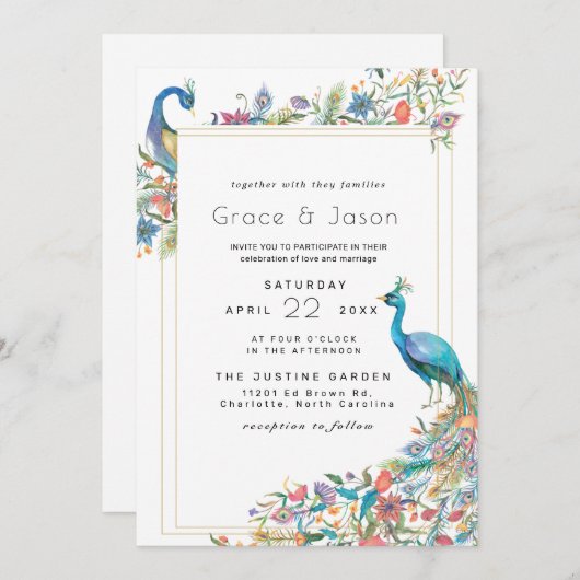 Julio Collectie Wedding Uitnodiging | Peacock (Voorkant / Achterkant)