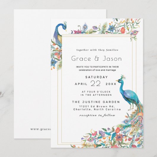 Julio Collectie Wedding Uitnodiging | Peacock (Voorkant / Achterkant)