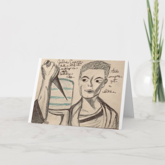 Julius Caesar neemt een steek bij het maken van ee Bedankkaart (Voorkant)