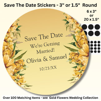 Jullie Namen, Save The Date, Goud Gele Bloemen Ronde Sticker