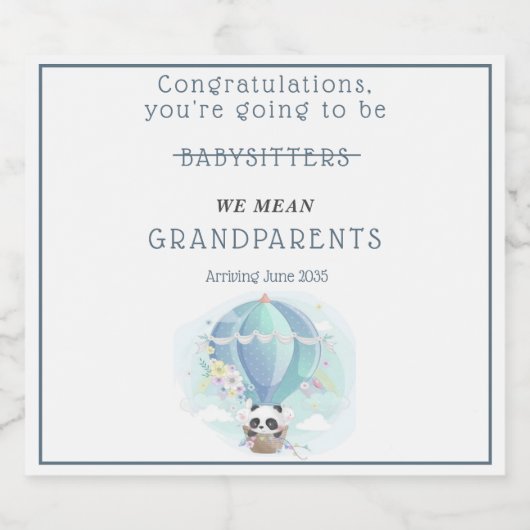 Jullie Worden Grootouders Panda Ballon   Sparkling Wijnetiket (Enkel label)