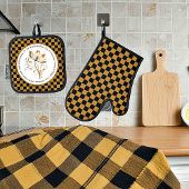 Jullie zijn mooie geschriften, bloemen en plaid ovenwant & pannenlap set