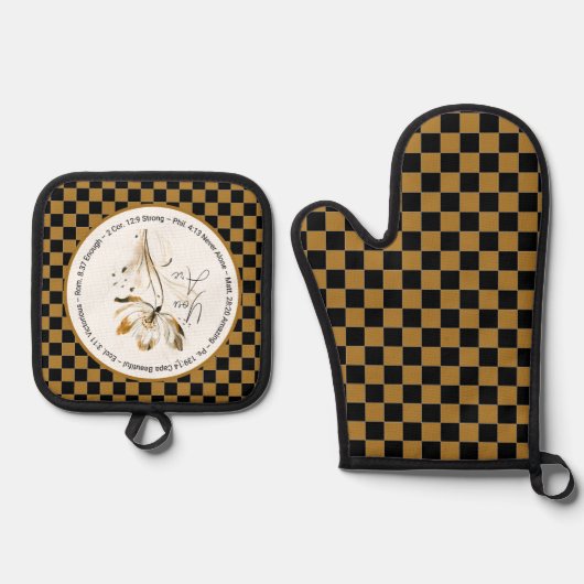 Jullie zijn mooie geschriften, bloemen en plaid ovenwant & pannenlap set (Voorkant)