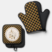 Jullie zijn mooie geschriften, bloemen en plaid ovenwant & pannenlap set (Voorkant / Achterkant)