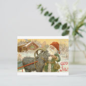 Jultomten voedt Yule Goat a Cookie Briefkaart (Staand voorkant)