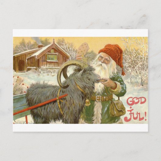 Jultomten voedt Yule Goat a Cookie Briefkaart (Voorkant)