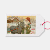 Jultomten voedt Yule Goat a Cookie Cadeaulabel (Voorkant (Horizontaal))