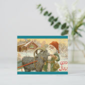 Jultomten voedt Yule Goat a Cookie Feestdagenkaart (Staand voorkant)