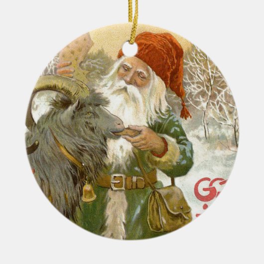 Jultomten voedt Yule Goat a Cookie Keramisch Ornament (Voorkant)