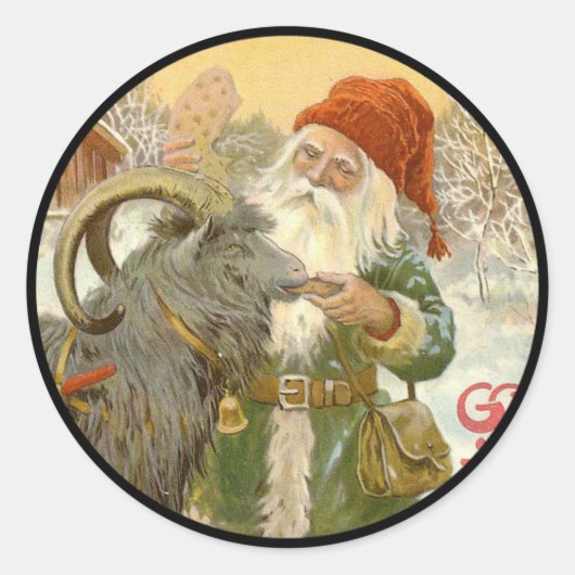 Jultomten voedt Yule Goat a Cookie Ronde Sticker (Voorkant)