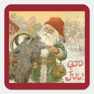Jultomten voedt Yule Goat a Cookie Vierkante Sticker