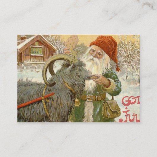 Jultomten voedt Yule Goat a Cookie Visitekaartje (Voorkant)