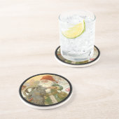 Jultomten voedt Yule Goat a Cookie Zandsteen Onderzetter (Zijkant)