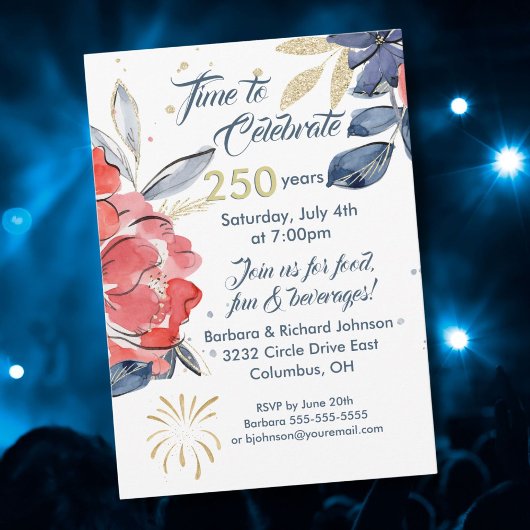 July 4th 250th USA Celebration Party Invitation Kaart
