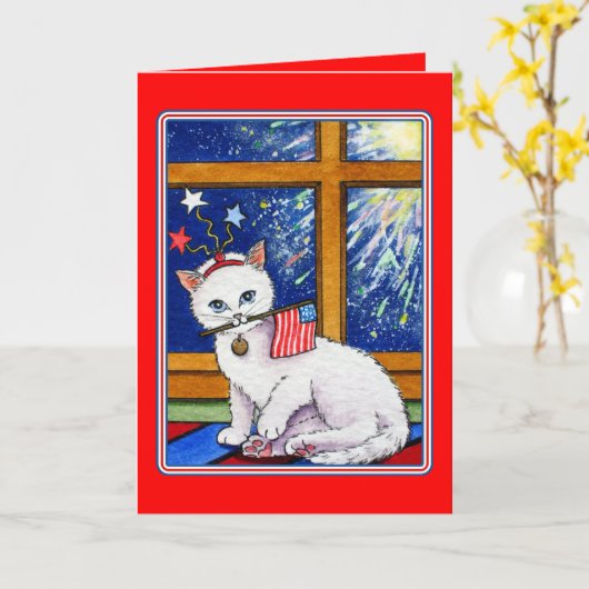 July 4th cat kaart (Gele Bloem)