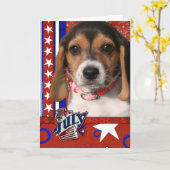 July 4th Firecracker - Beagle Puppy Kaart (Gele Bloem)
