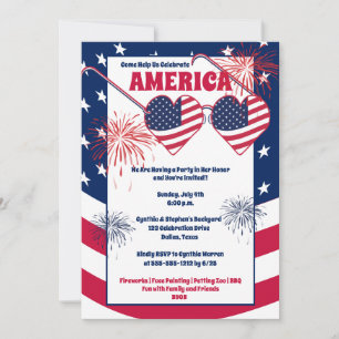July 4th Heart Sunglasses America Party Invite Feestdagenkaart