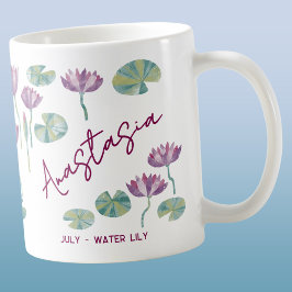 July Birth Flower Custom Name Water Lily Koffiemok
