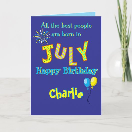 July Birthday Folded Greeting Card Kaart (Voorkant)