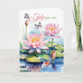July Birthday Pink Waterlilies and Koi Fish Kaart (Voorkant)