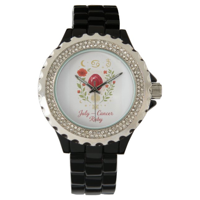 July Birthstone Ruby | Elegant Spiritual Wristwatc Horloge (Voorkant)
