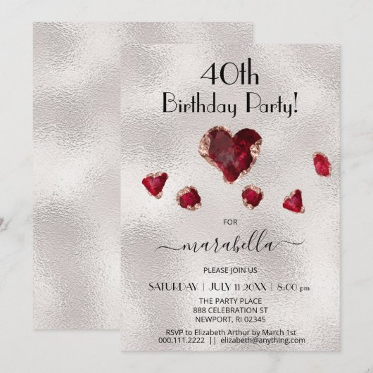 *~* JULY RUBY Birthstone Heart Roos Gold Kaart (Voorkant / Achterkant)