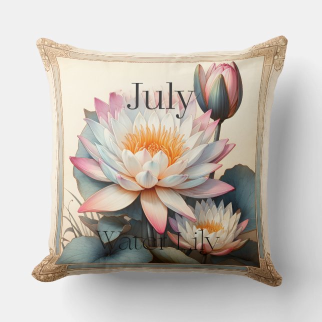 July Water Lily Birth Month Botanical Floral Kussen (Voorkant)